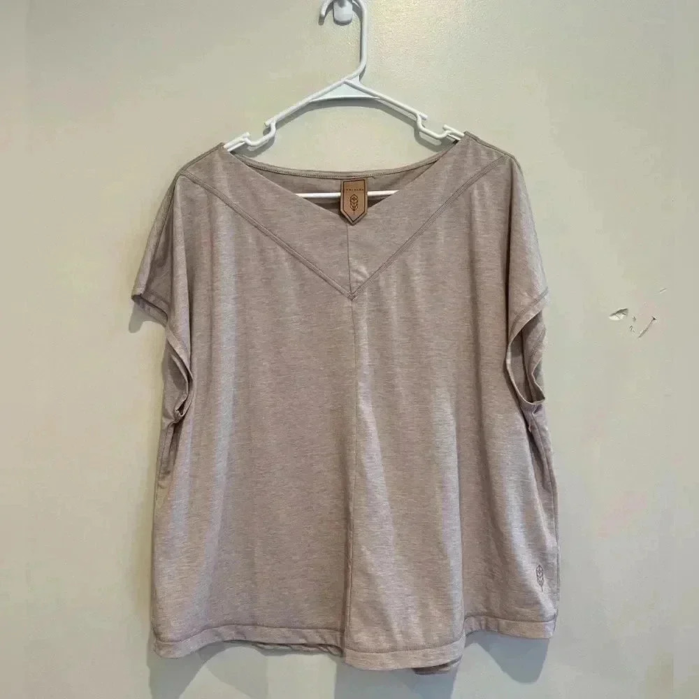 Indygena Oatmeal V Neck Short Sleeve Blouse